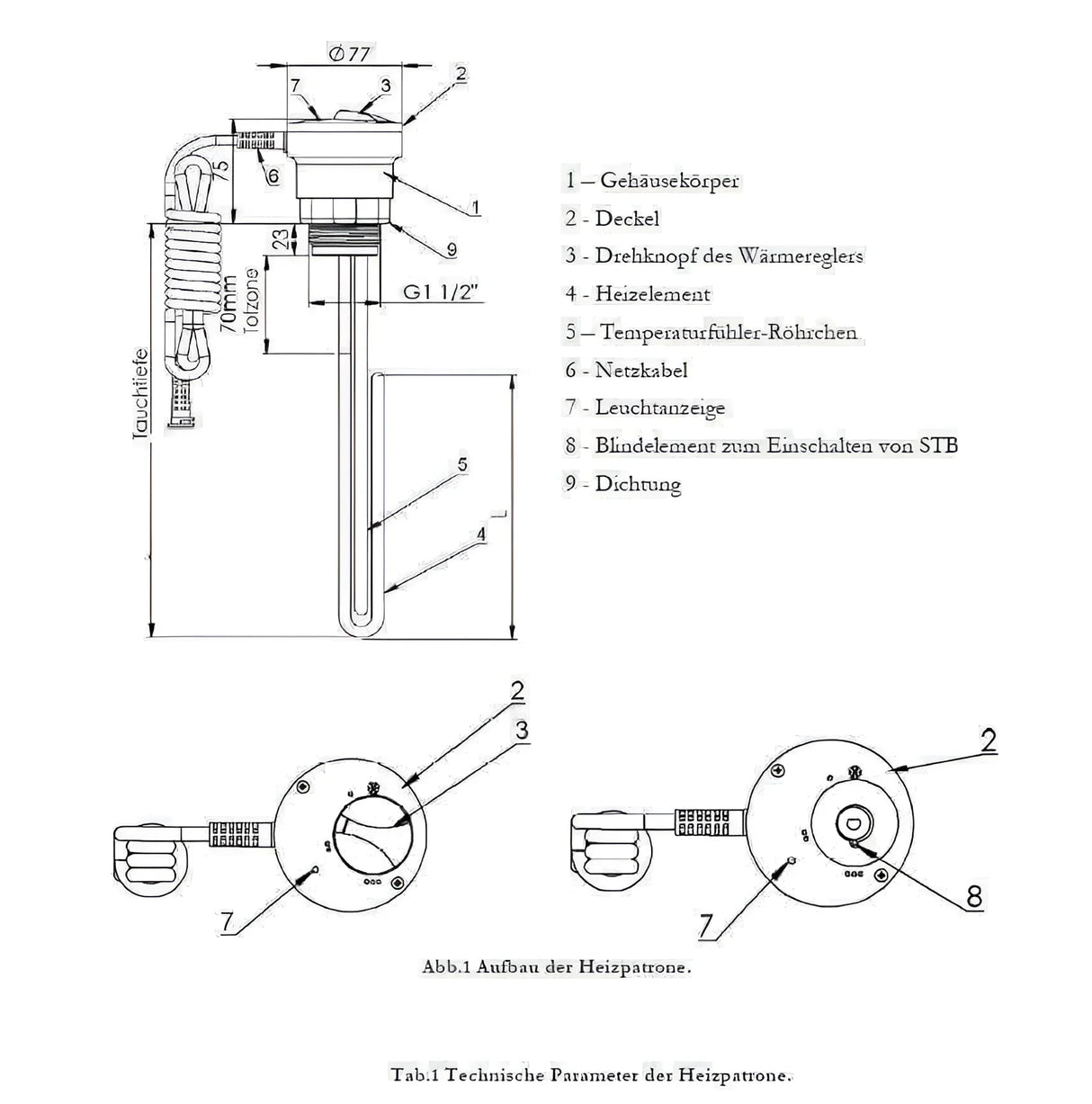 Heizstab Heizpatrone Einschraubheizkörper 3 kW Solar Speicher.