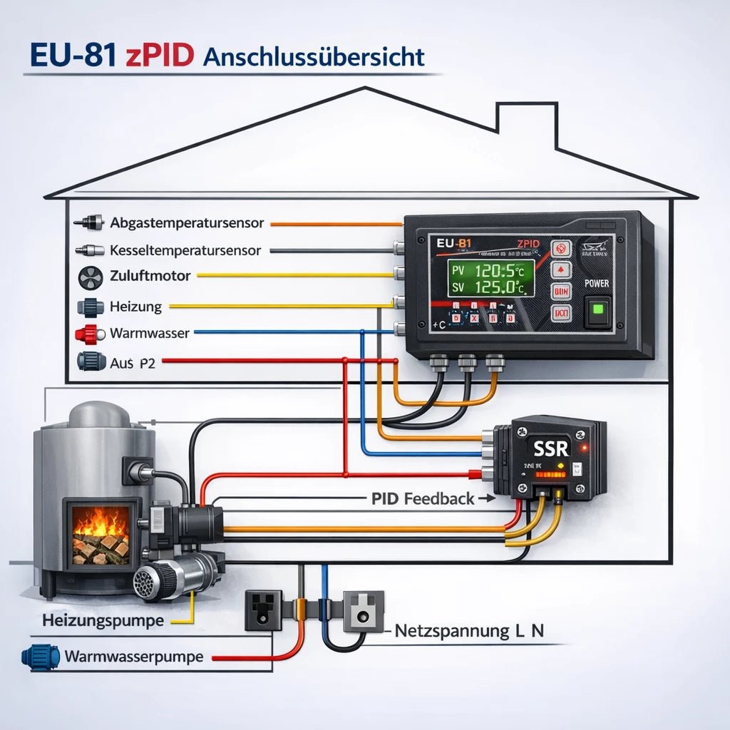 TECH EU - 81 zPID Kesselsteuerung PID Heizungsregler mit Abgassensor - GEMA Shop