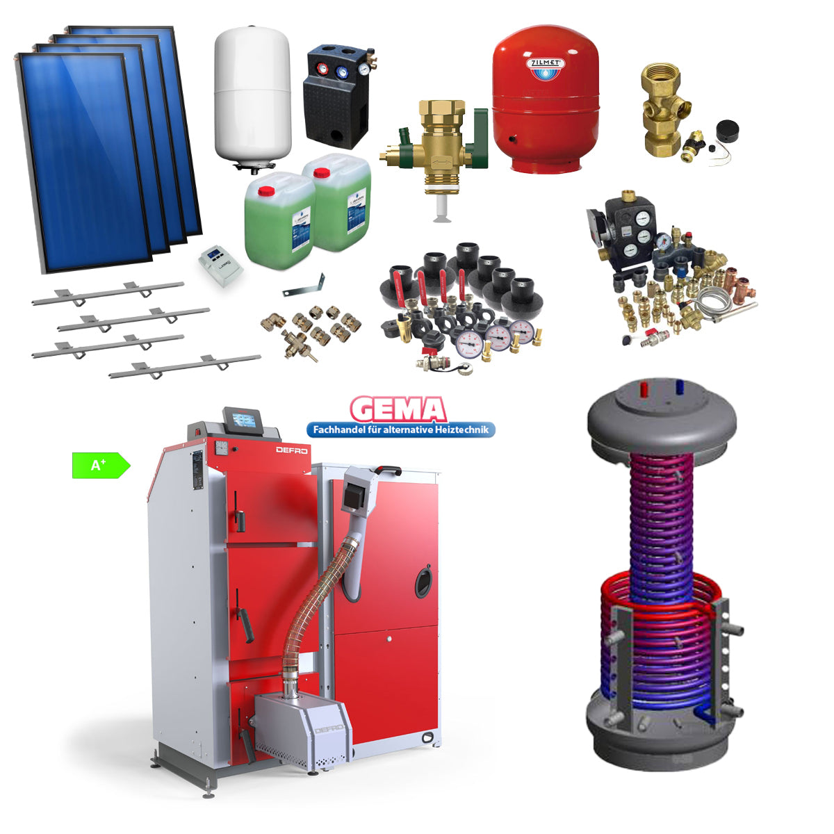 Komplettpaket mit ☀️ Flachkollektoren, Hygienespeicher & Rohranschlüssen für Solarthermie. 🔧 Auswahl der Befestigungsmöglichkeiten.