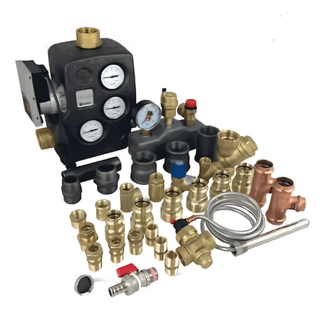 Anschlusspaket Atmos P Serie mit Rücklauftemperaturanhebung und Pumpe.