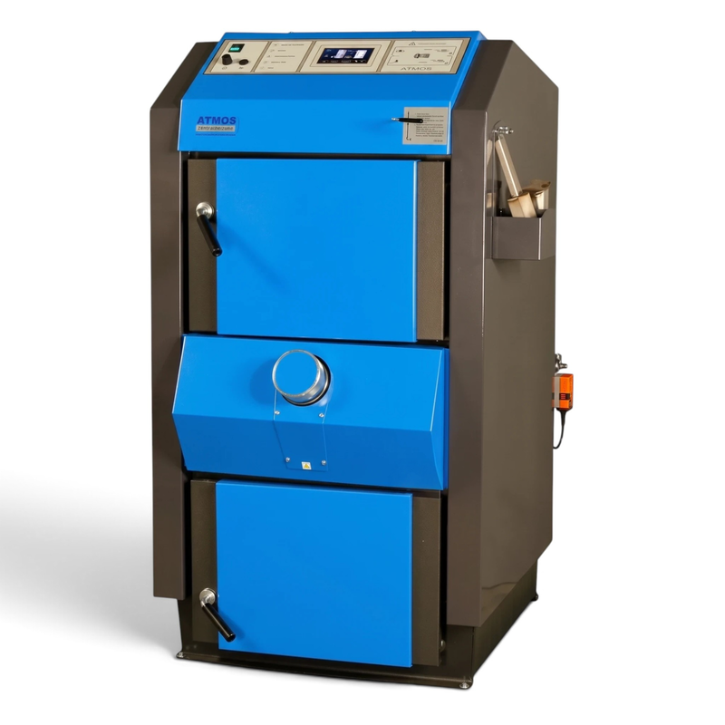 ATMOS GSE Holzvergaserkessel mit ACD04 Regelung und automatischer Holzzündung in Gesamtansicht