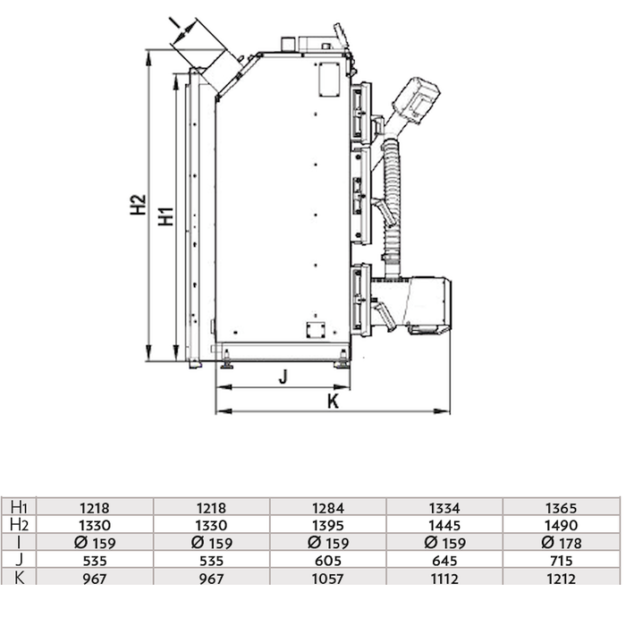 Pelletkessel Defro Komfort Ekopell 14 kW Brenner seitlich