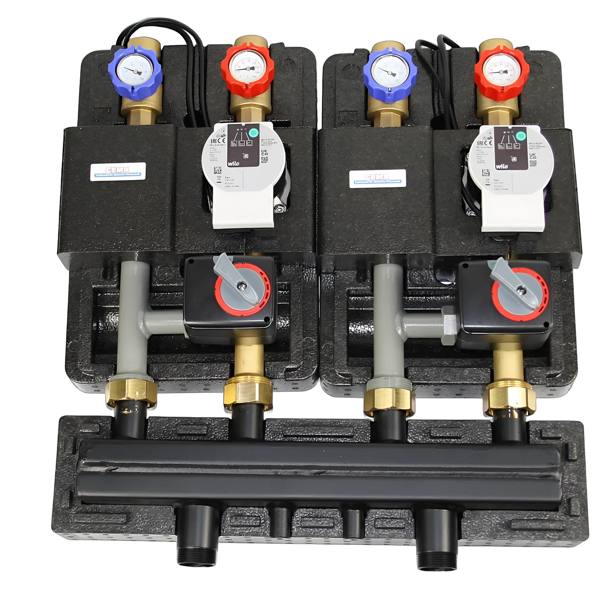 Heizkreisverteiler mit Pumpengruppe & Drei-Wegemischer.