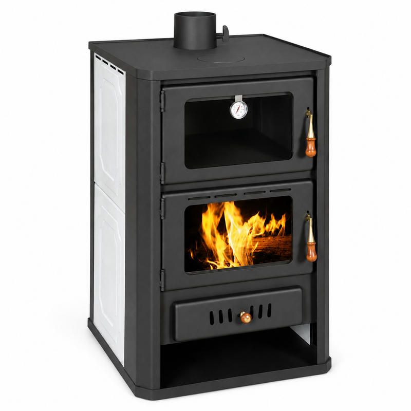 Wasserführender Kaminofen mit Backfach Prity grau - 19,8 kW