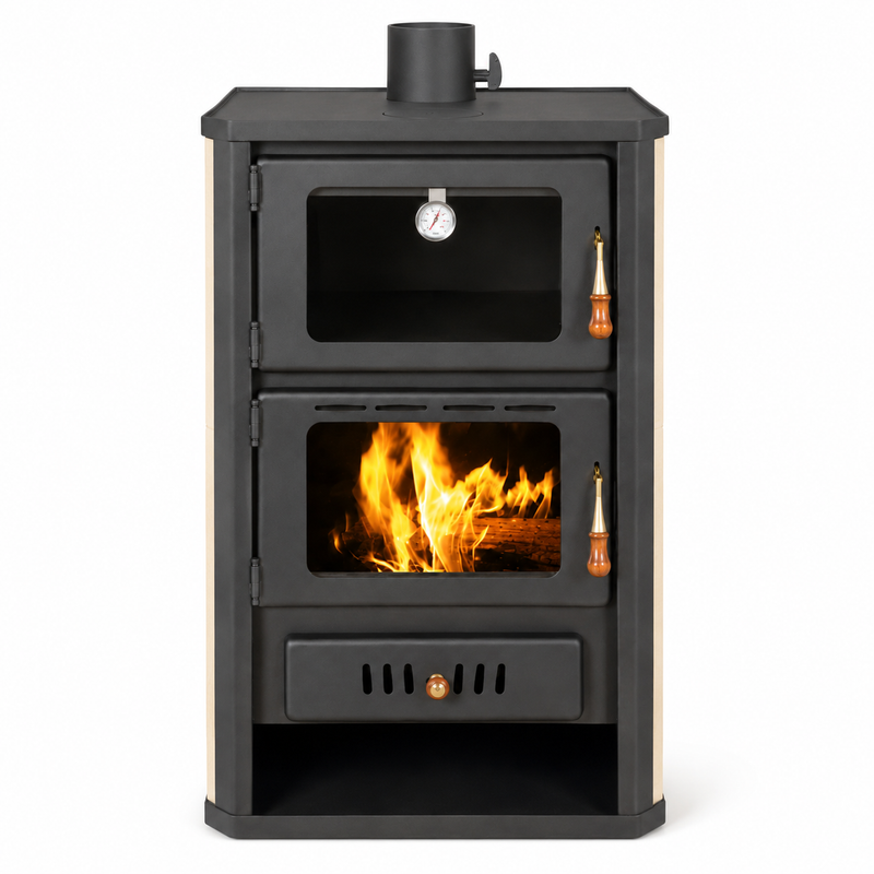 Wasserführender Kaminofen mit Backfach Prity grau - 19,8 kW