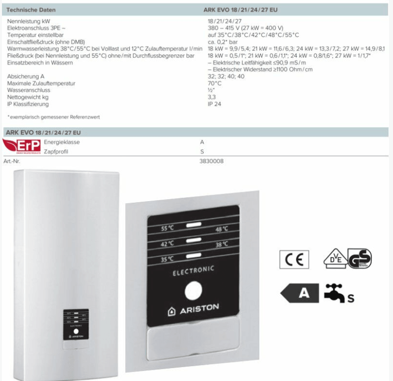 Durchlauferhitzer 18-27 kW.
