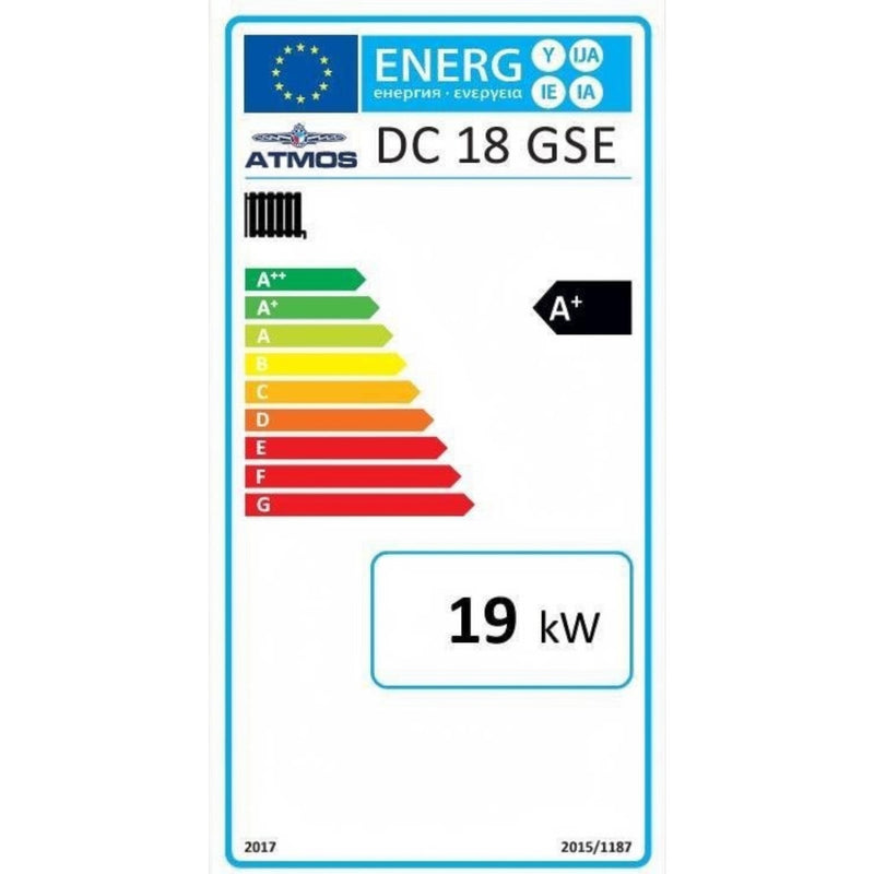 GEMA Shop Energieeffizienzlabel A+ für den ATMOS DC18GSE Holzvergaserkessel mit 19 kW Leistung