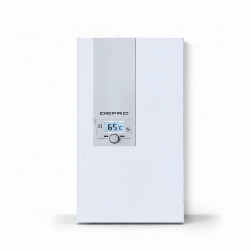 Weißer GEMA Shop DEFRO DBE Optima 24 kW Elektrokessel mit digitalem Display und zentralem Drehregler zur Wandmontage