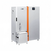 GEMA Shop HKS Lazar InterFire 11 Automatic Pelletkessel in Weiß mit orangefarbenen Akzenten und Touch-Display