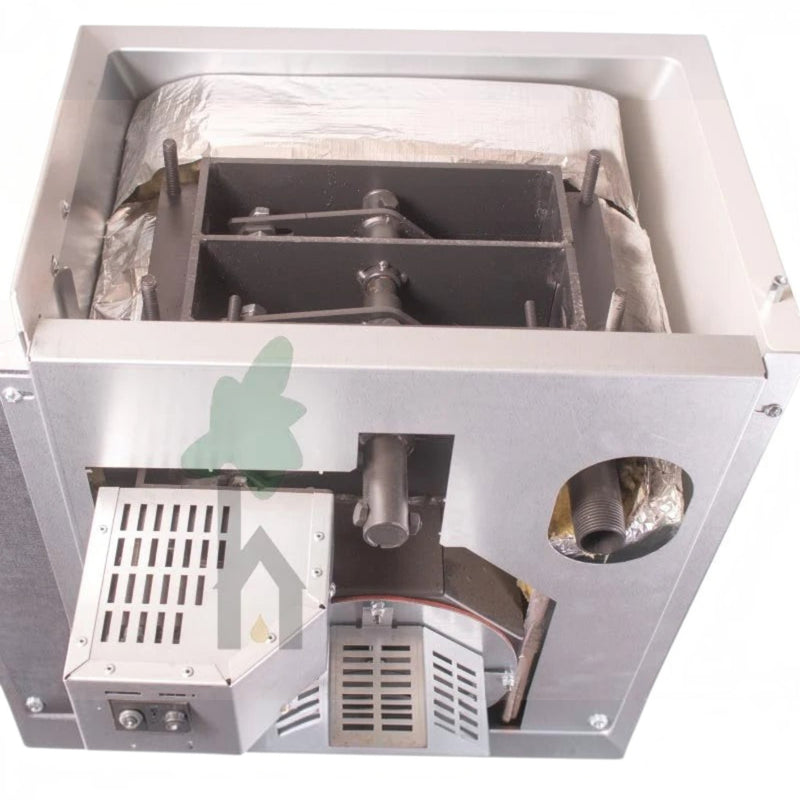 GEMA Shop HKS Lazar SmartFire SF11 Pelletkessel Innenansicht mit Wärmetauscher und mechanischem Reinigungshebel