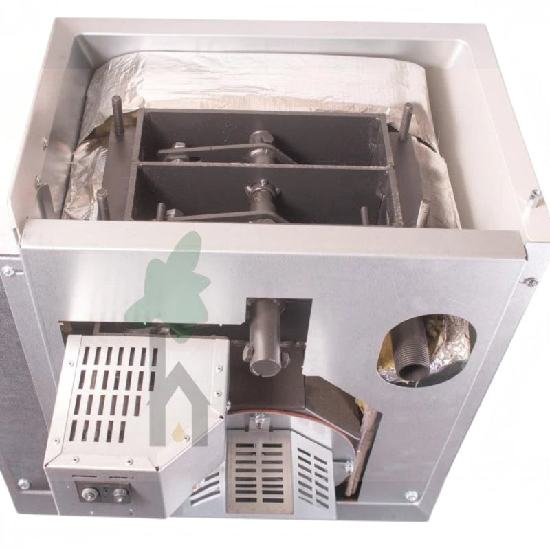 GEMA Shop HKS Lazar SmartFire EC15 Pelletkessel Innenansicht mit Edelstahlbrenner und mechanischer Reinigung
