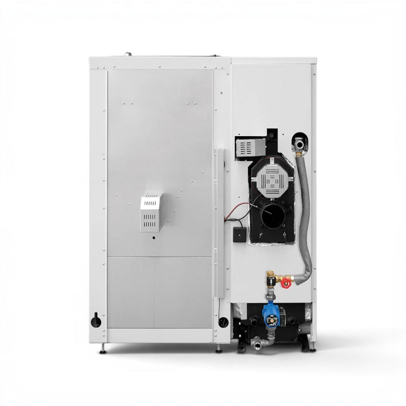 GEMA Shop HKS Lazar SmartFire EC21 Pelletkessel Rückansicht mit Anschlüssen und technischer Ausstattung
