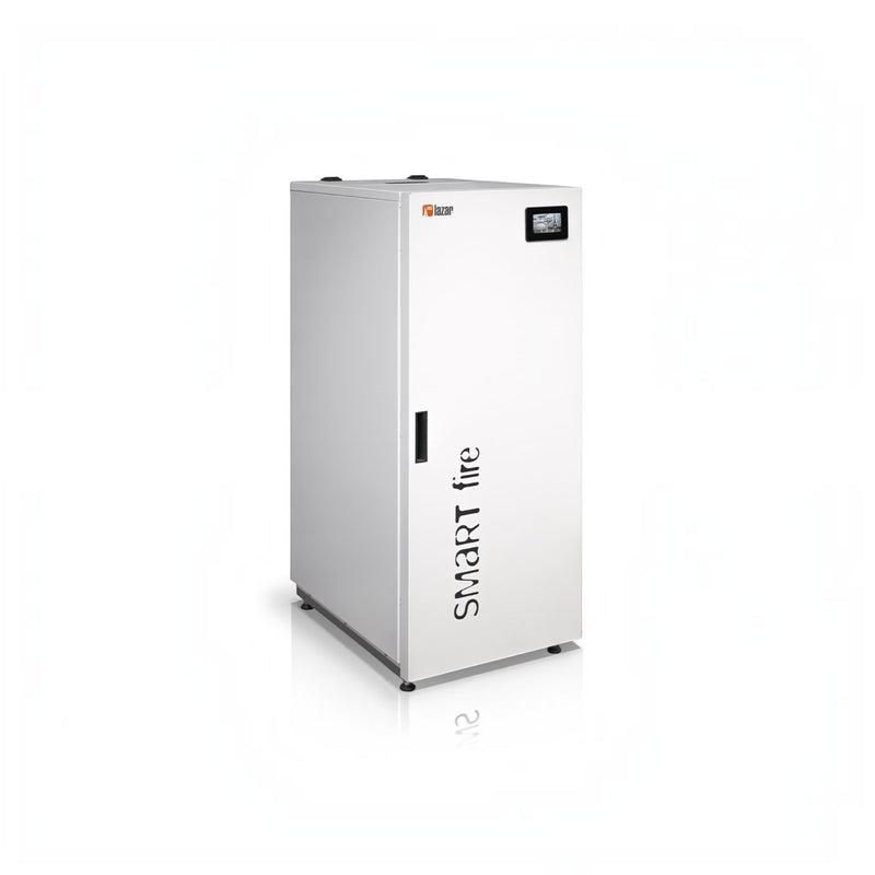 GEMA Shop HKS Lazar SmartFire 11/45 Standard Pelletkessel in Weiß mit digitalem Display und 11 kW Leistung