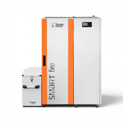 GEMA Shop HKS Lazar SmartFire Compact 15 Automatic Pelletkessel in Grau und Orange mit digitalem Display