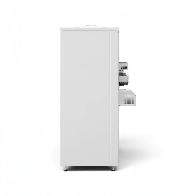 GEMA Shop HKS Lazar SmartFire SF31 Pelletkessel in weiss, Seitenansicht des automatischen Heizkessels mit 31 kW
