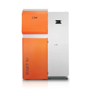 GEMA Shop HKS Lazar SmartFire 81 Standard Pelletkessel in Orange und Weiß mit integriertem Pelletbehälter