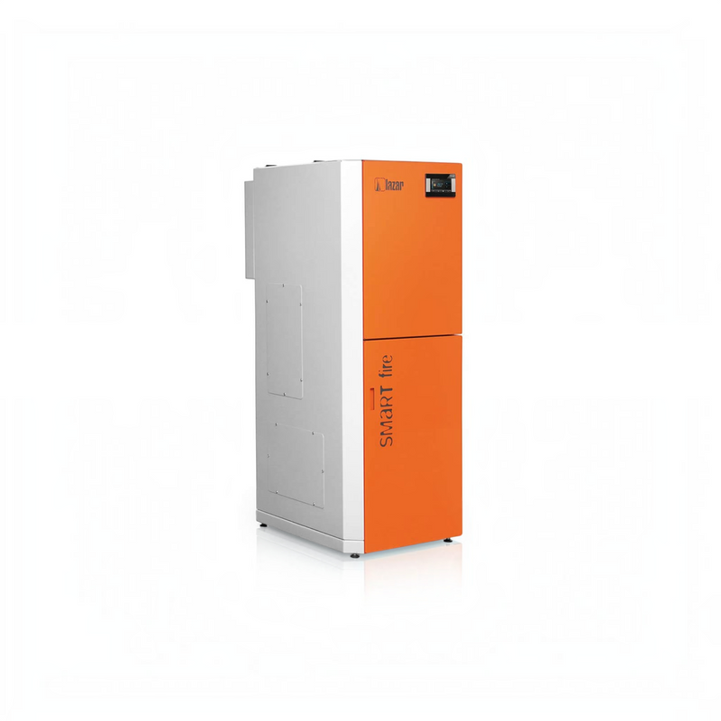 GEMA Shop HKS Lazar SmartFire 11/130 Automatic Pelletkessel in Orange und Grau mit digitalem Display