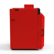 GEMA Shop Holzvergaserkessel IBC GK-7K öko 25 in leuchtendem Rot, Seitenansicht des robusten Heizkessels.