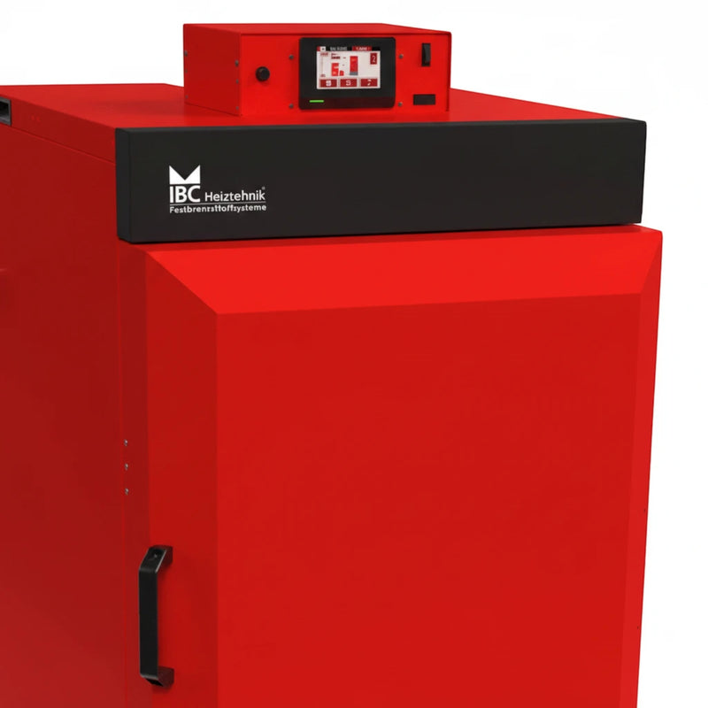 GEMA Shop IBC GK-7K öko 25 Holzvergaserkessel in Rot mit Touch-Display und schwarzer Frontblende