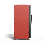 GEMA Shop MPM Wood Plus 10 kW Holzvergaserkessel in Rot mit robuster Stahlkonstruktion und seitlichem Bedienhebel