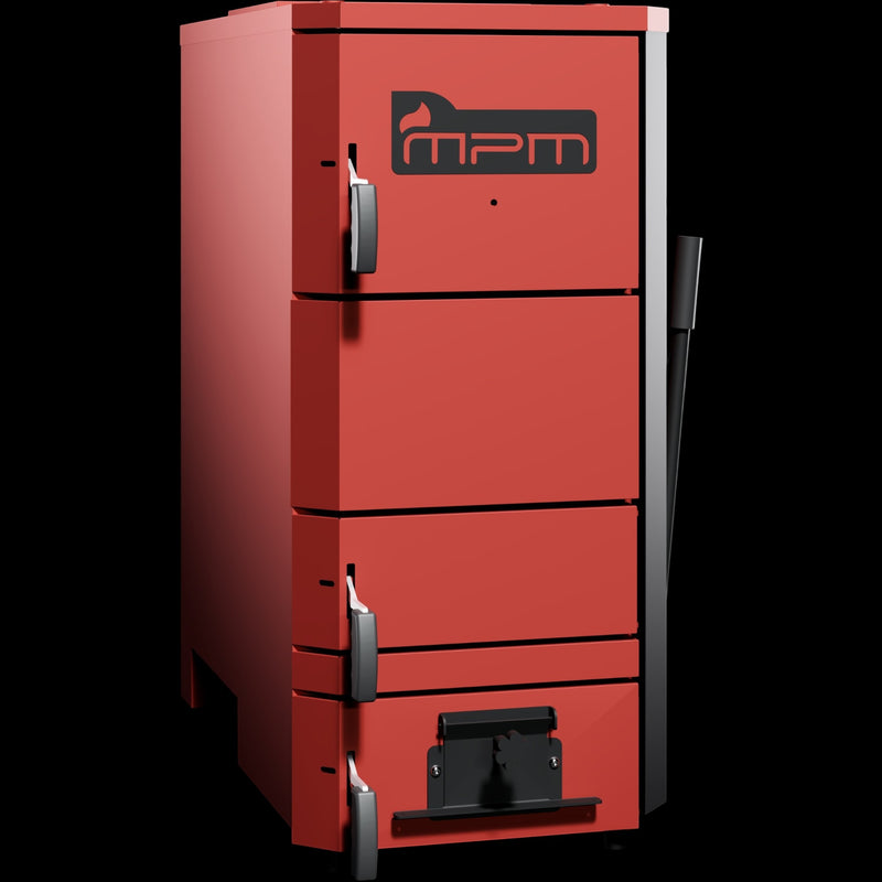 GEMA Shop MPM Wood Plus 6 kW Holzvergaserkessel in Rot mit robuster Stahlkonstruktion und manueller Beschickung
