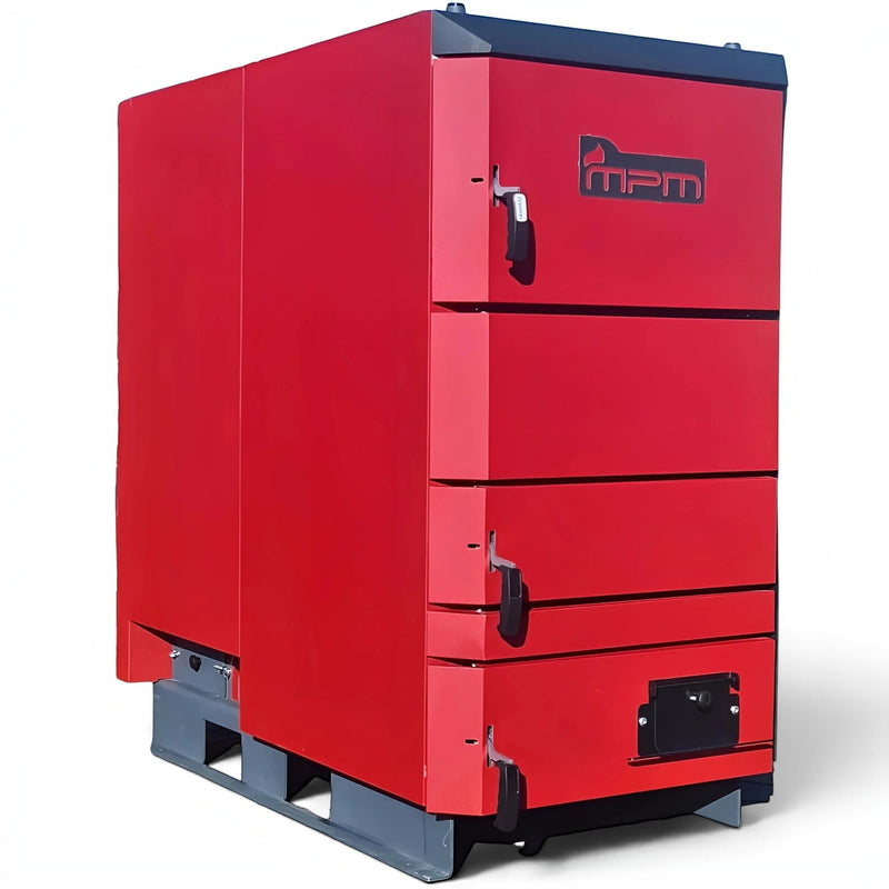 GEMA Shop MPM Wood Plus 6 kW Holzvergaserkessel in Rot mit robuster Stahlkonstruktion für Scheitholz