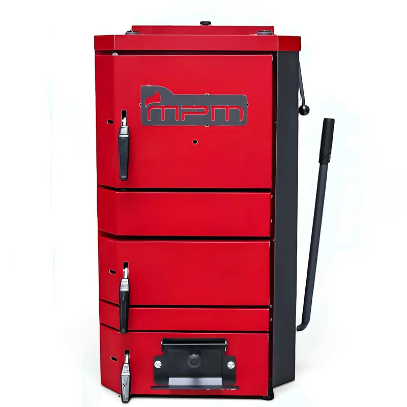 GEMA Shop MPM Wood Plus 6 kW Holzvergaserkessel in Rot aus robustem Stahl mit manueller Beschickung