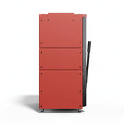 GEMA Shop MPM Wood Plus 6 kW Holzvergaserkessel in Rot mit robuster Stahlkonstruktion und seitlichem Bedienhebel