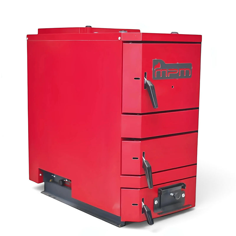 GEMA Shop MPM Wood Plus 6 kW Holzvergaserkessel in Rot mit robuster Stahlkonstruktion für Scheitholz