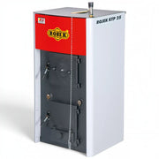 GEMA Shop ROJEK KTP 25 Naturzugkessel aus Stahl mit 25 kW Leistung für Scheitholz in Rot und Grau