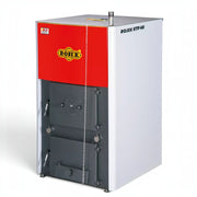 GEMA Shop ROJEK KTP 40 Festbrennstoffkessel mit 40 kW Leistung in Rot und Grau für Scheitholz und Braunkohle