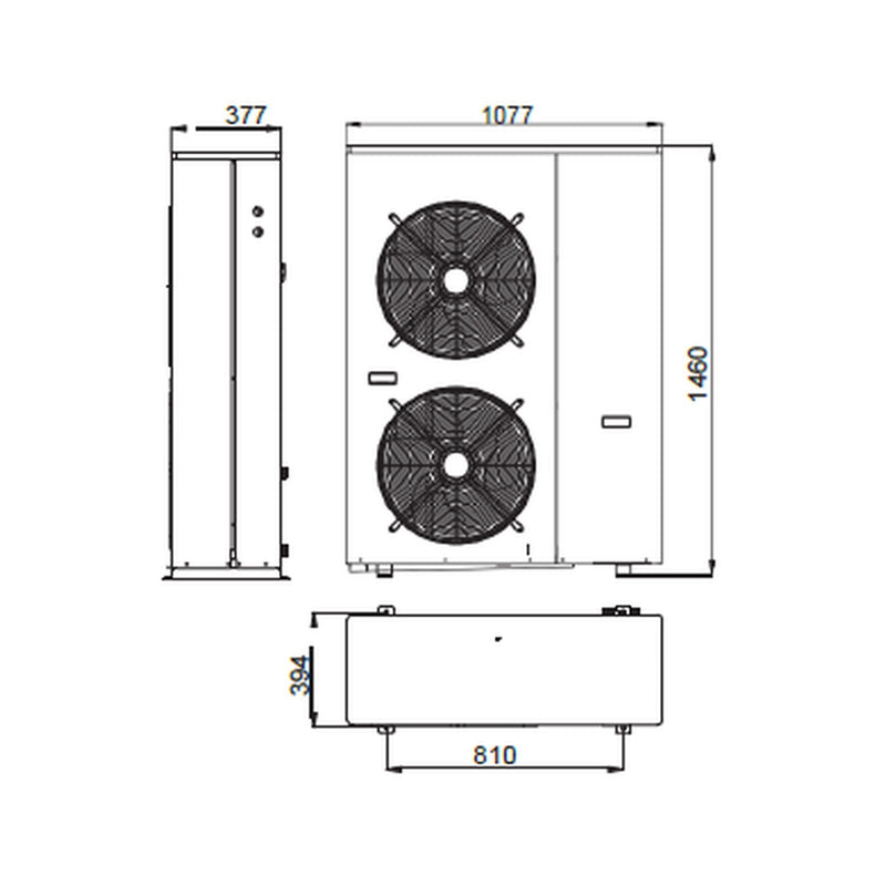 GEMA Shop TITAN-THERM TERMA Luft/Wasser-Wärmepumpe technische Zeichnung mit Maßen für die Montageplanung