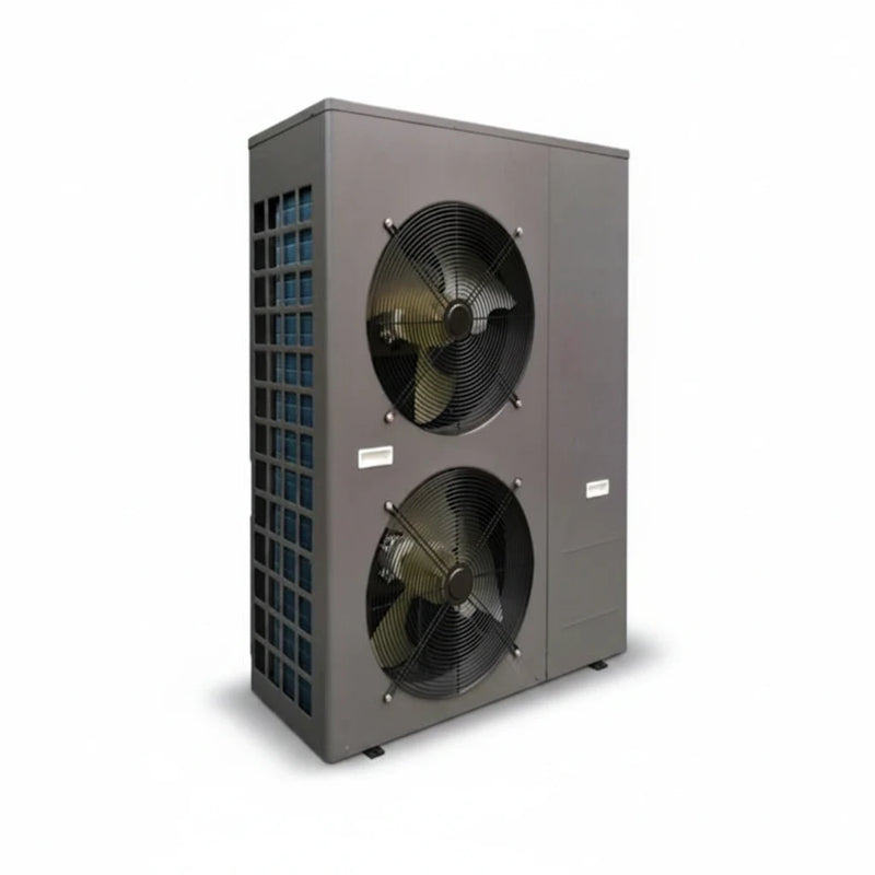 GEMA Shop TITAN-THERM TERMA 18 kW Luft-Wasser-Wärmepumpe in Grau mit zwei großen Ventilatoren für effizientes Heizen.