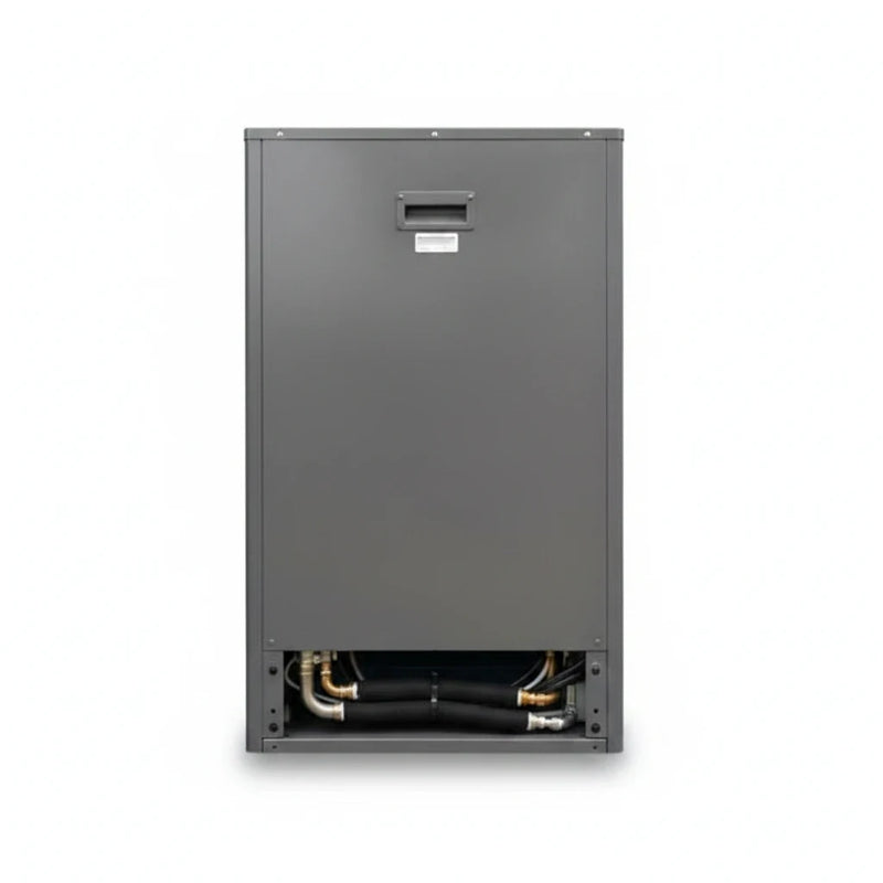 GEMA Shop TITAN-THERM Luft/Wasser-Wärmepumpe 18 kW in Grau mit sichtbaren Anschlüssen an der Unterseite