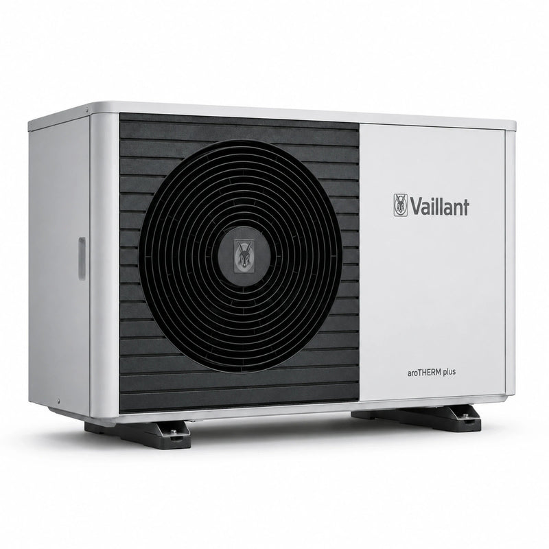 GEMA Shop Vaillant aroTHERM plus VWL 55/6 A S2 Luft/Wasser-Wärmepumpe in Weiß mit schwarzem Lüftergitter