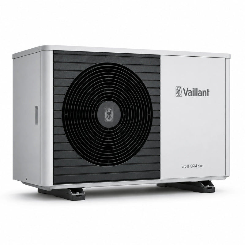 GEMA Shop Vaillant aroTHERM plus Luft-Wasser-Wärmepumpe in Weiß mit schwarzem Lüftergitter für effizientes Heizen