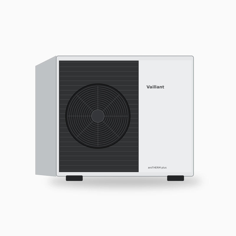 GEMA Shop Vaillant aroTHERM plus VWL 75/6 A S2 Luft-Wasser-Wärmepumpe in Weiß und Anthrazit für effizientes Heizen.