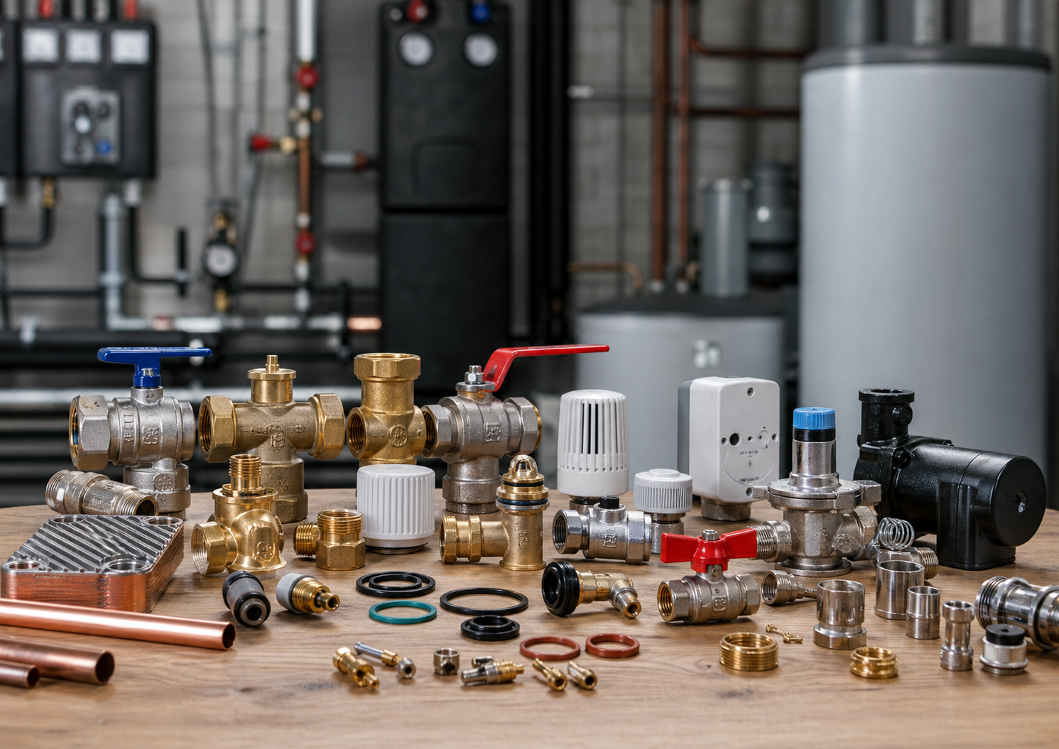 ESBE Ersatzteile für Armaturen, Ventile und Hydraulik in sauberer technischer Werkstattumgebung