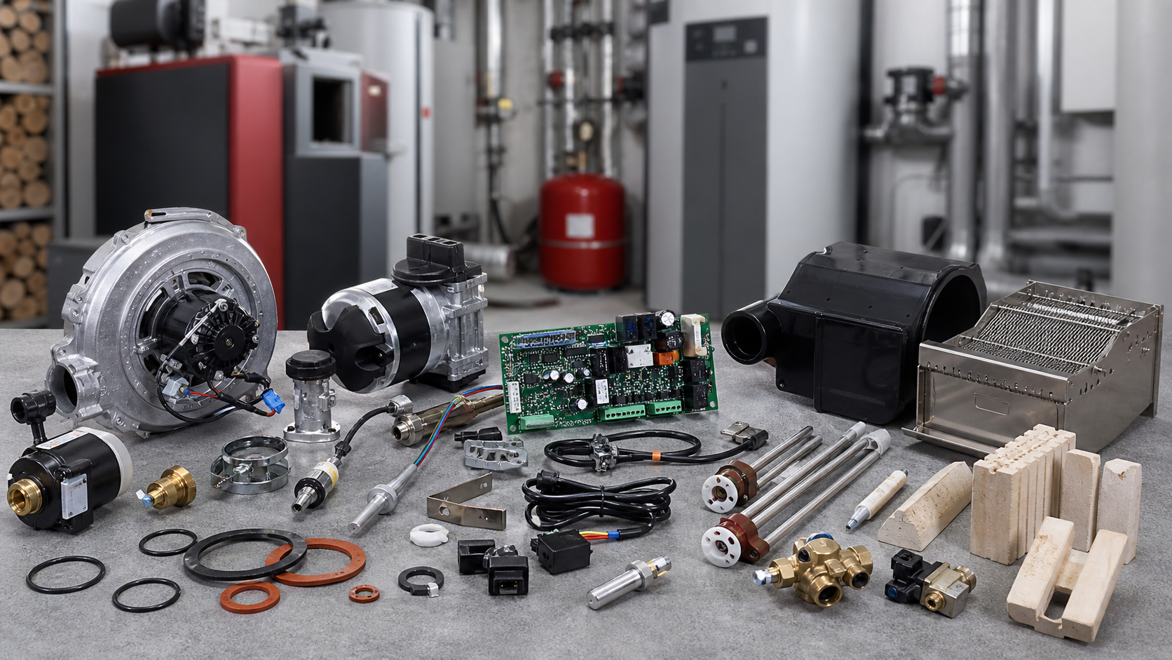 Ecovarm Ersatzteile für Heizkessel und Feuerungstechnik in sauberer technischer Werkstattumgebung