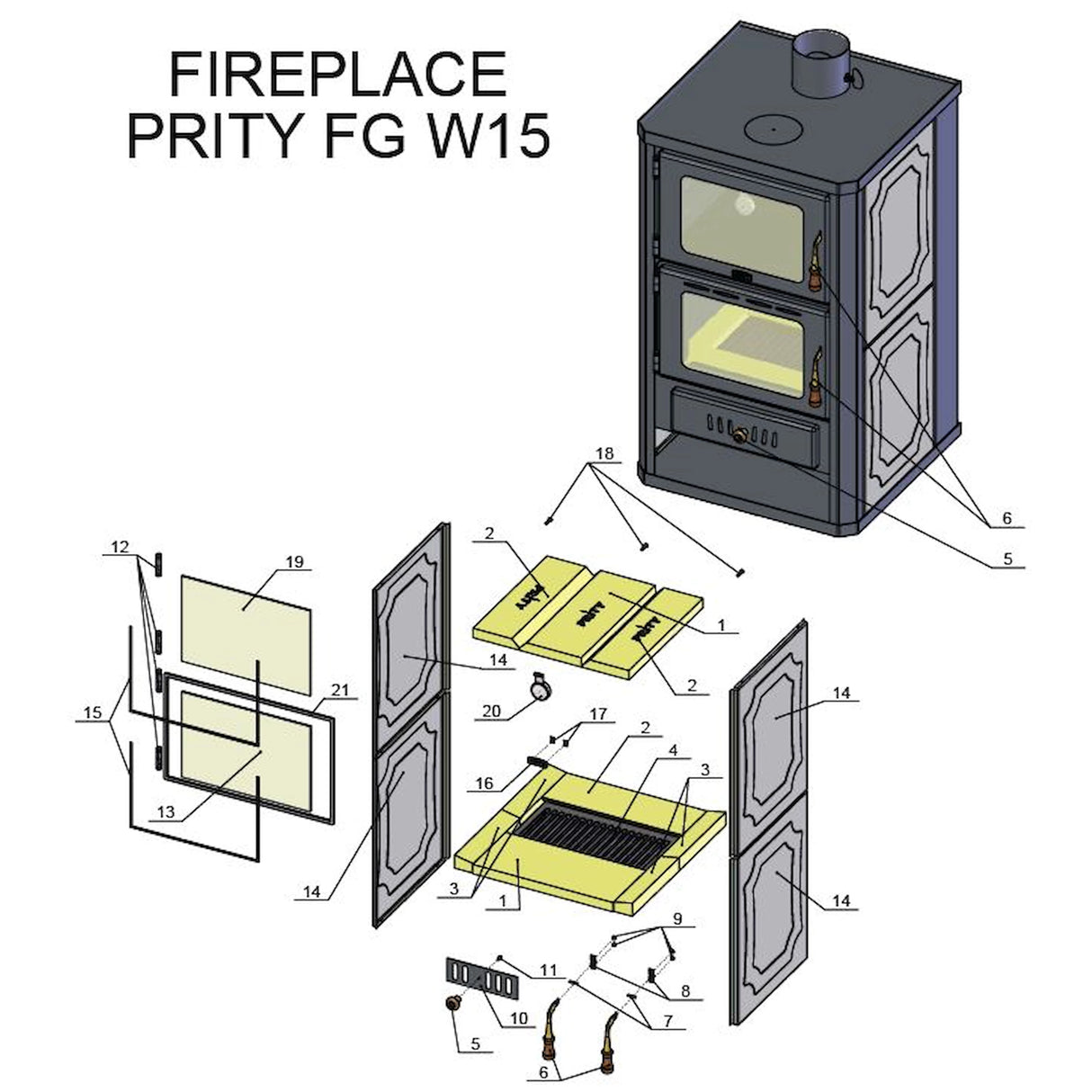 Водонапорна печка на дърва с отделение за печене Prity FGW15 - 19,8 kW