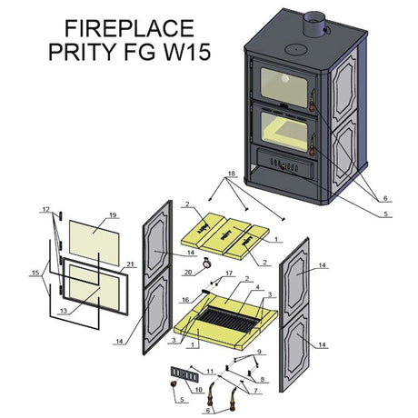 Wasserführender Kaminofen mit Backfach Prity FGW15 - 19,8 kW - GEMA Shop