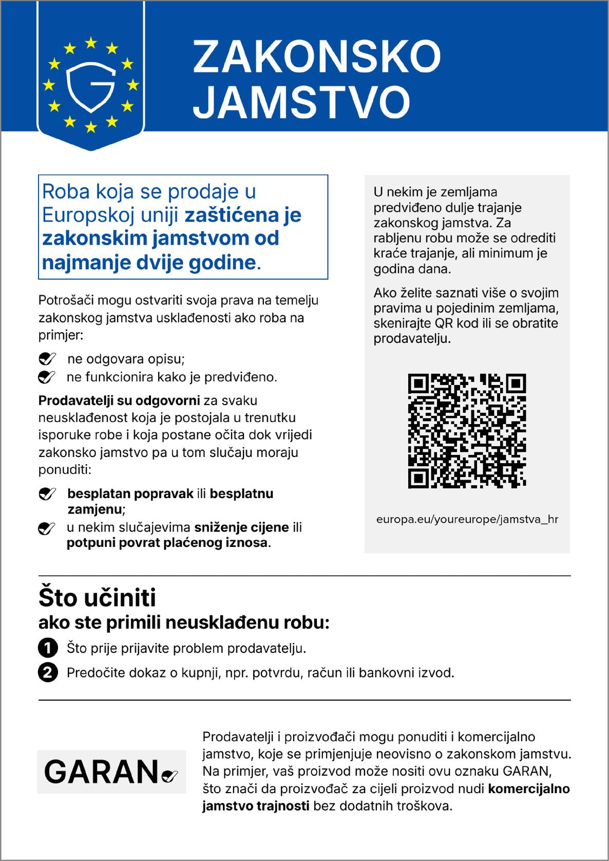 Usklađena obavijest EU-a o zakonskom jamstvu sukladnosti